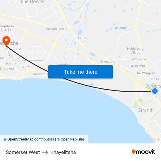 Somerset West to Khayelitsha map