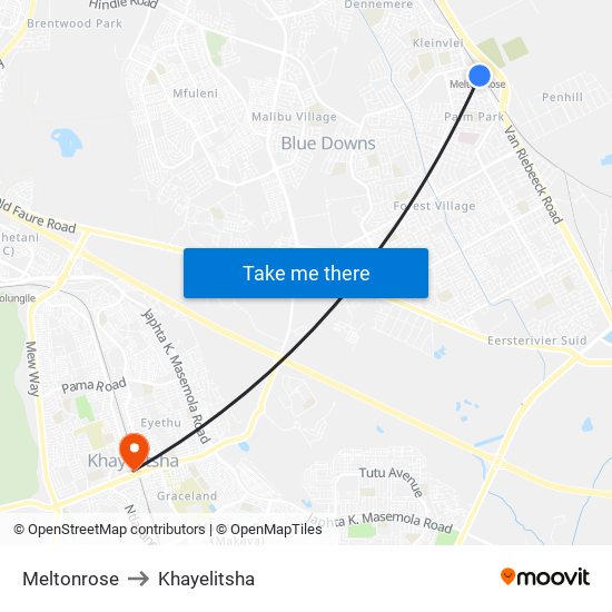 Meltonrose to Khayelitsha map