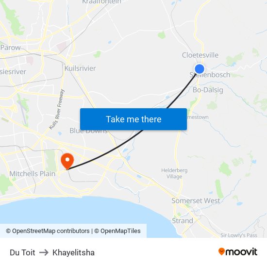 Du Toit to Khayelitsha map