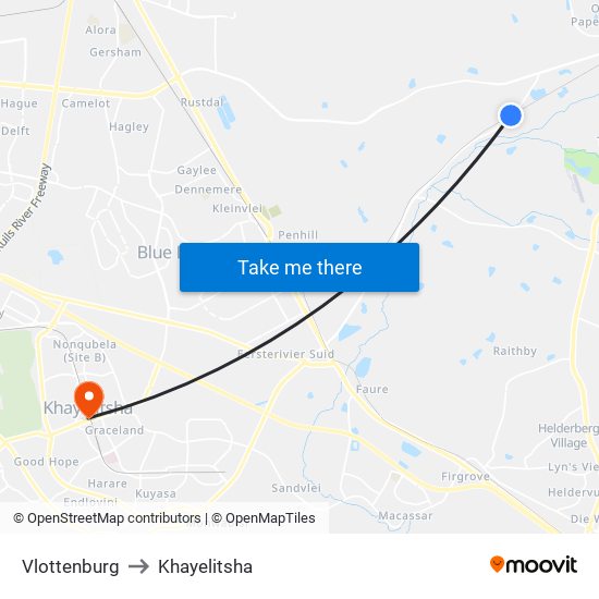 Vlottenburg to Khayelitsha map
