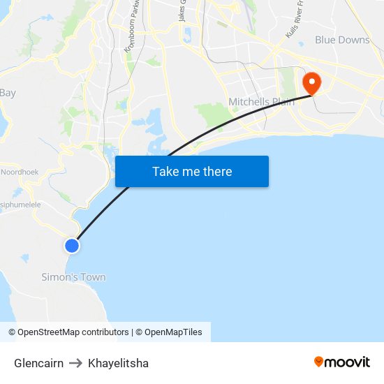 Glencairn to Khayelitsha map