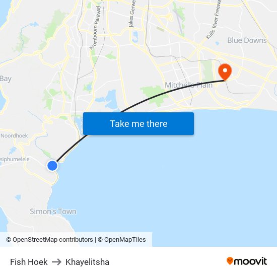 Fish Hoek to Khayelitsha map