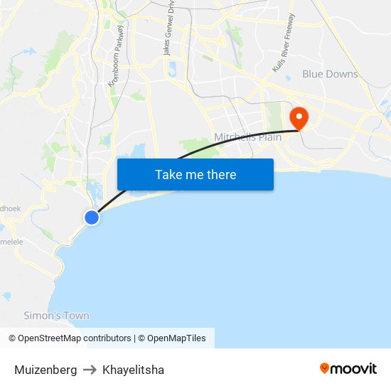 Muizenberg to Khayelitsha map