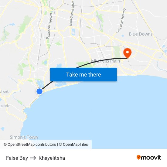 False Bay to Khayelitsha map