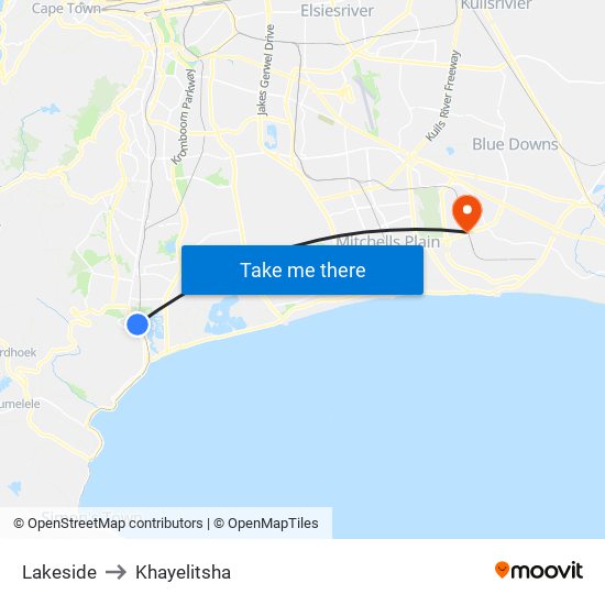 Lakeside to Khayelitsha map