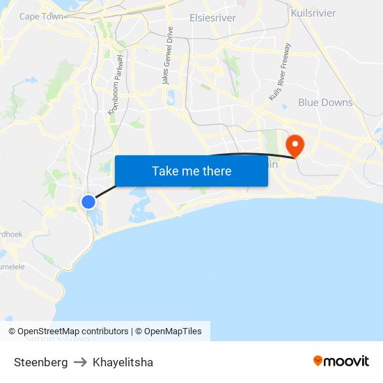 Steenberg to Khayelitsha map