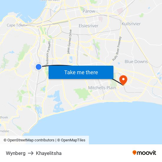 Wynberg to Khayelitsha map