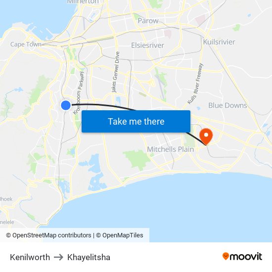 Kenilworth to Khayelitsha map