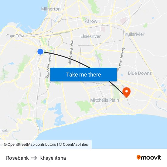 Rosebank to Khayelitsha map