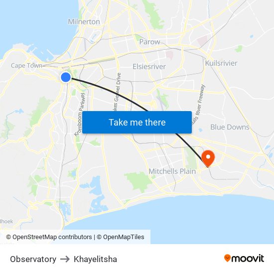 Observatory to Khayelitsha map