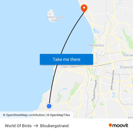 World Of Birds to Bloubergstrand map