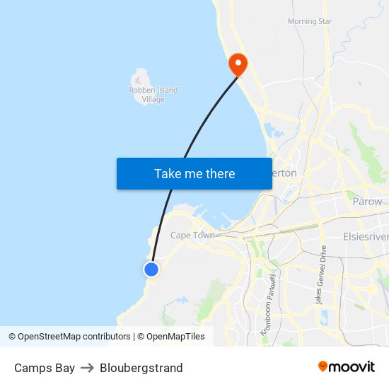 Camps Bay to Bloubergstrand map