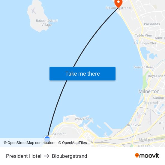 President Hotel to Bloubergstrand map