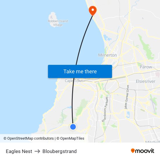 Eagles Nest to Bloubergstrand map