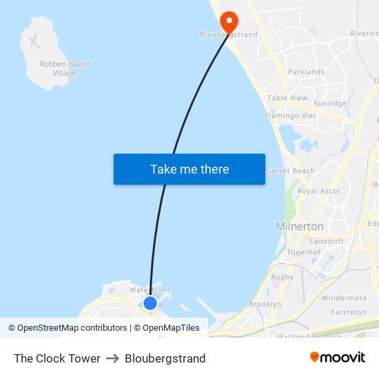 The Clock Tower to Bloubergstrand map