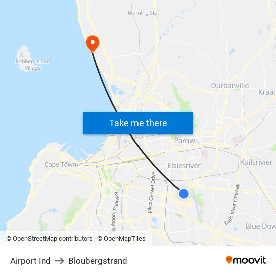 Airport Ind to Bloubergstrand map