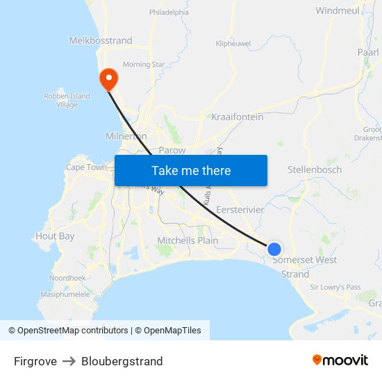 Firgrove to Bloubergstrand map