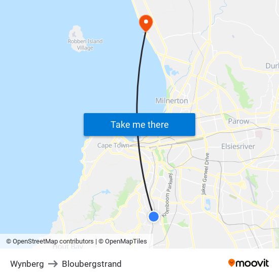 Wynberg to Bloubergstrand map