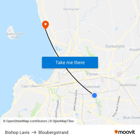 Bishop Lavis to Bloubergstrand map