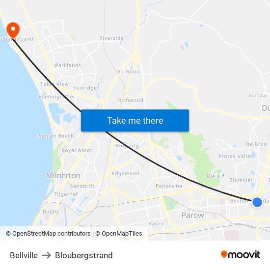 Bellville to Bloubergstrand map