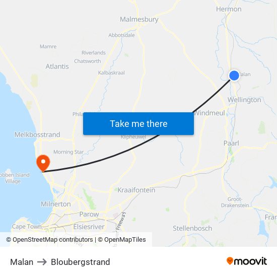 Malan to Bloubergstrand map