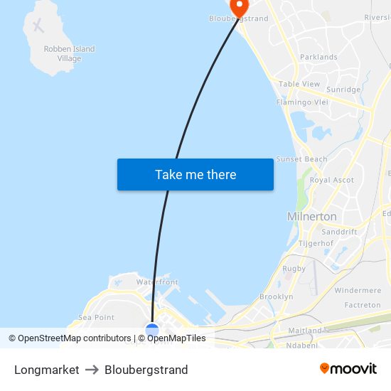 Longmarket to Bloubergstrand map