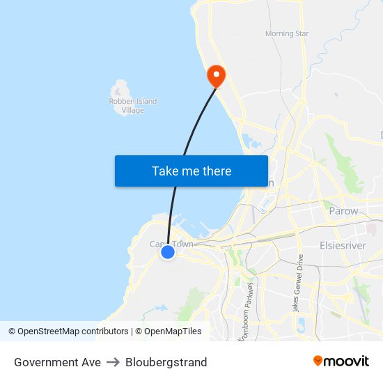 Government Ave to Bloubergstrand map