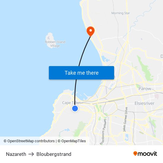 Nazareth to Bloubergstrand map