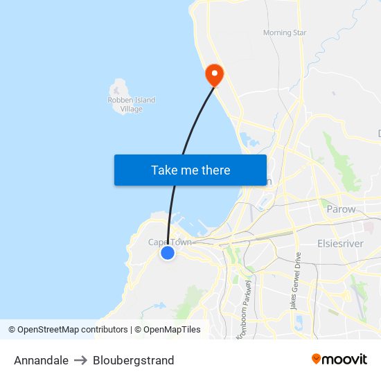 Annandale to Bloubergstrand map