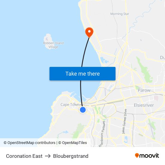 Coronation East to Bloubergstrand map