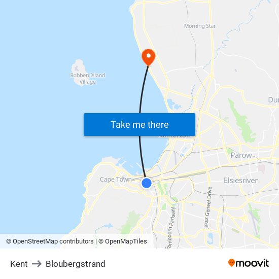 Kent to Bloubergstrand map