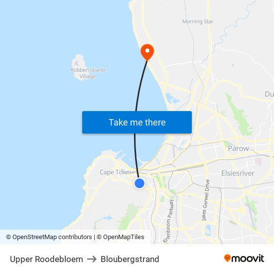 Upper Roodebloem to Bloubergstrand map