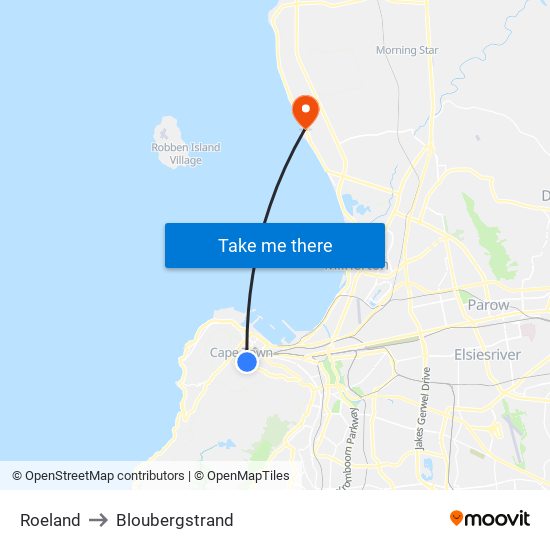 Roeland to Bloubergstrand map