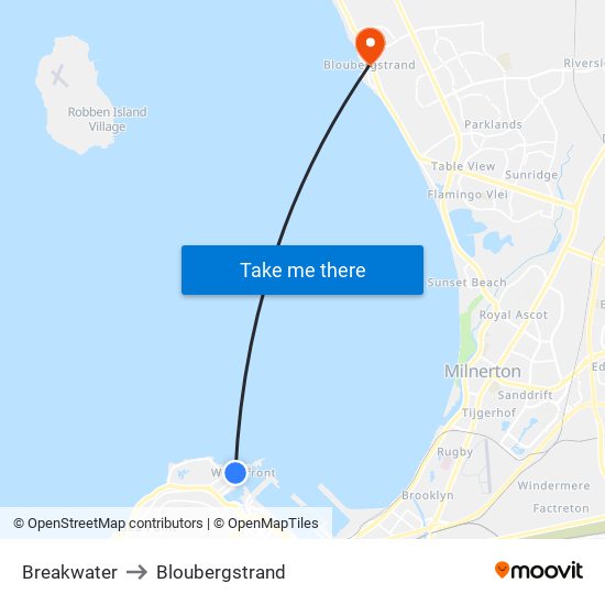 Breakwater to Bloubergstrand map