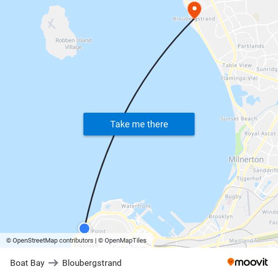 Boat Bay to Bloubergstrand map