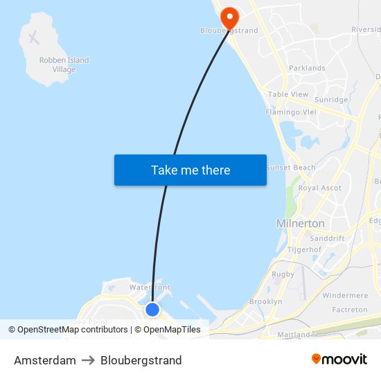 Amsterdam to Bloubergstrand map