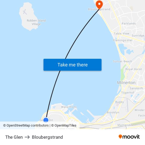 The Glen to Bloubergstrand map