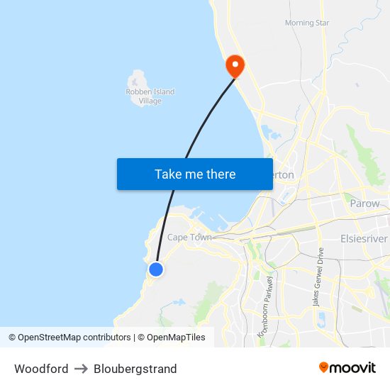 Woodford to Bloubergstrand map