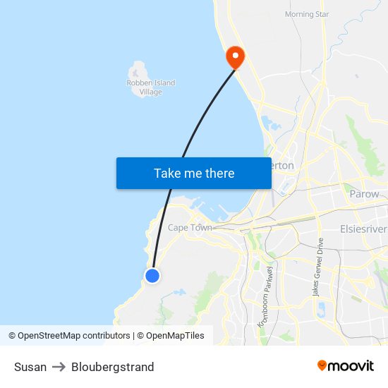 Susan to Bloubergstrand map