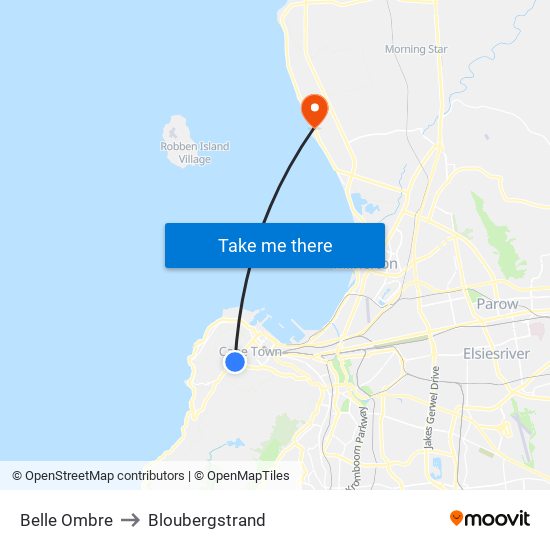 Belle Ombre to Bloubergstrand map