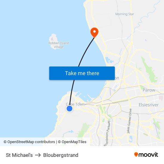 St Michael's to Bloubergstrand map