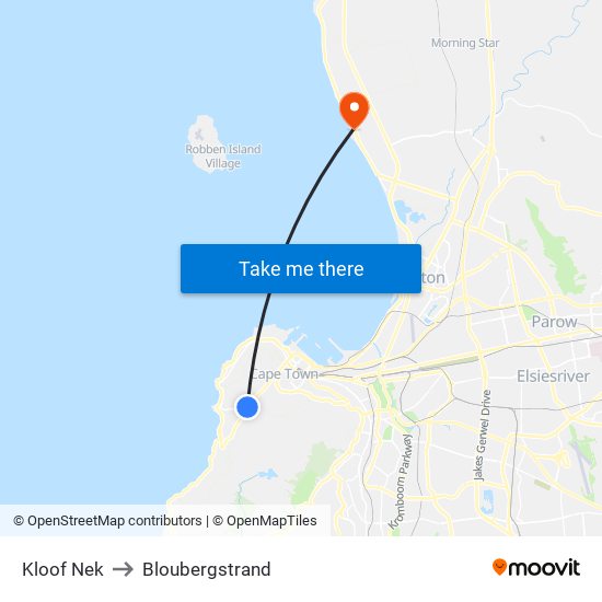 Kloof Nek to Bloubergstrand map