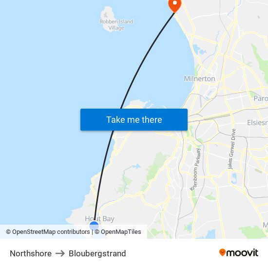 Northshore to Bloubergstrand map