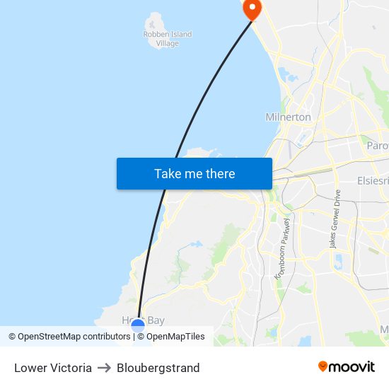 Lower Victoria to Bloubergstrand map