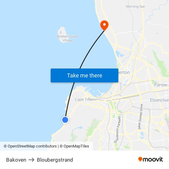 Bakoven to Bloubergstrand map