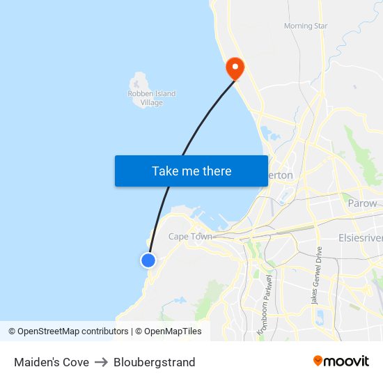 Maiden's Cove to Bloubergstrand map