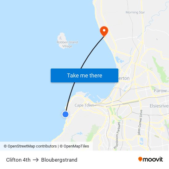 Clifton 4th to Bloubergstrand map