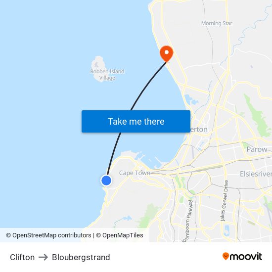 Clifton to Bloubergstrand map
