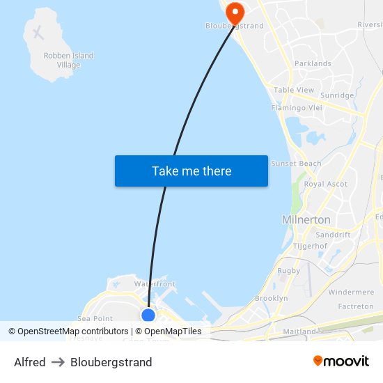 Alfred to Bloubergstrand map