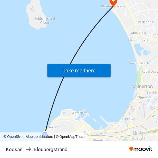 Koosani to Bloubergstrand map